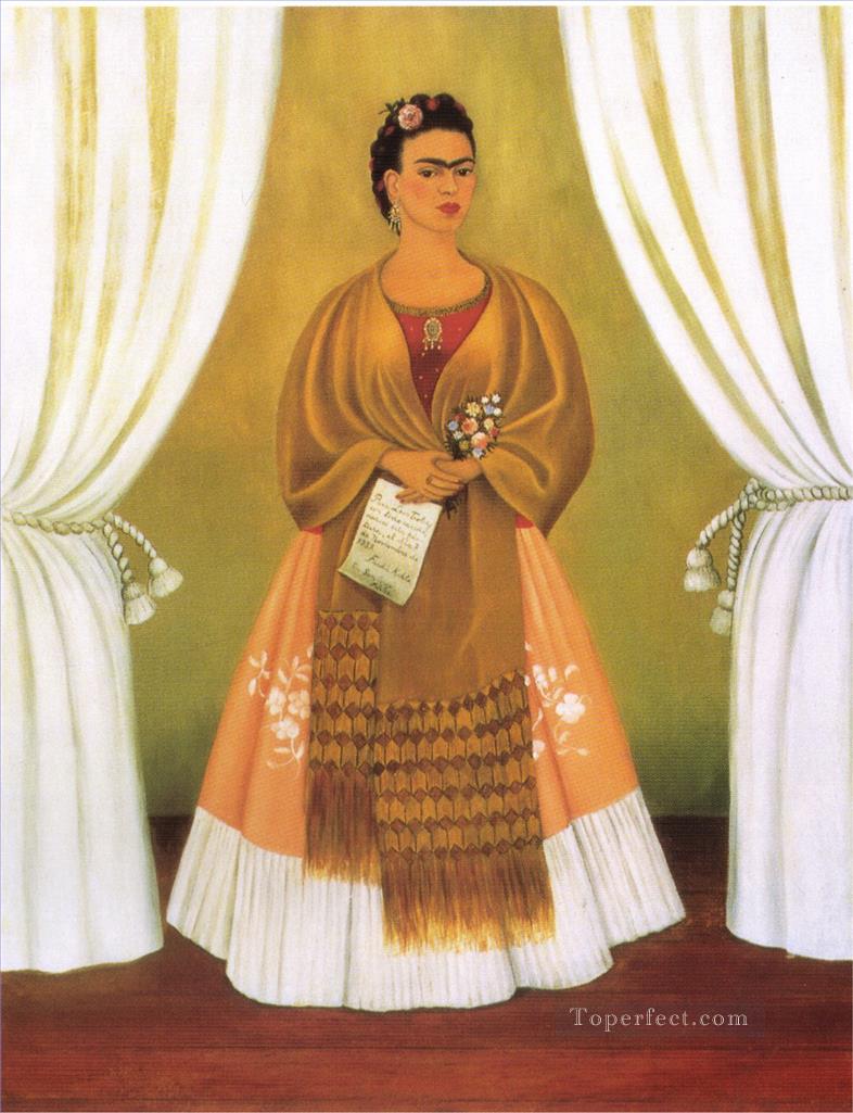 Self Portrait Dedicated tomLeon Trotsky Between the Curtains feminism Frida Kahlo Oil Paintings